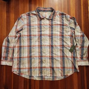 Mutual Weave Big And Tall Men's Plaid Shirt - Blue and Peach